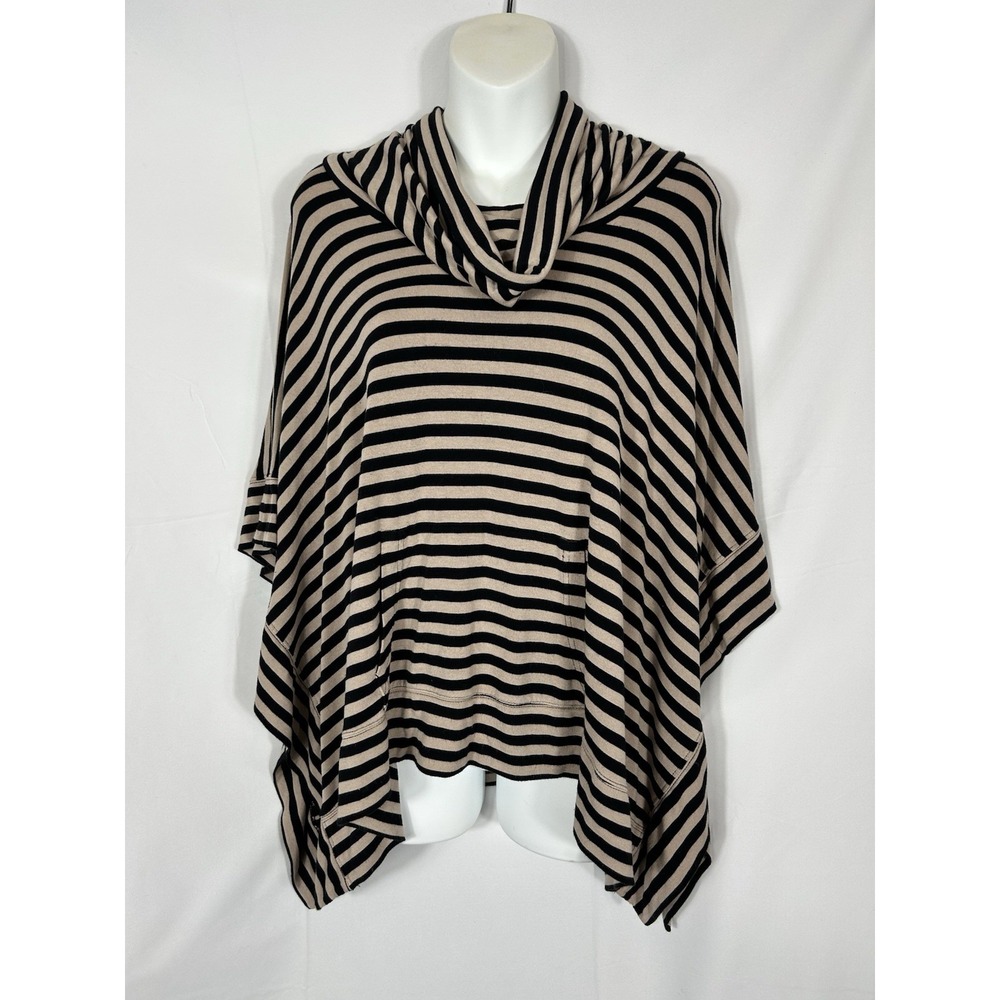 Andrea Jovians Womens Poncho Top Black Brown Stripes Size M Old Money‎ Lagenlook